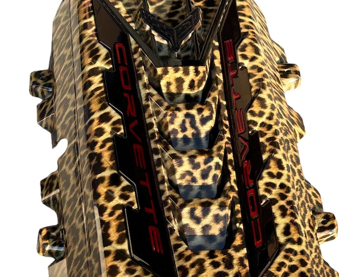 2020-2024 C8 Corvette Engine Cover Cheetah Red Letters on black