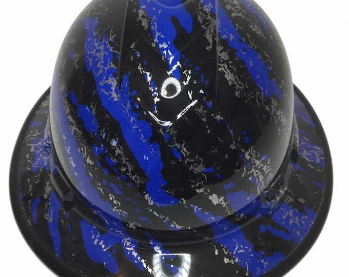 Custom Hydro Dipped Hard Hat Blue Marble Splash Full Brim Ridgeline W/Black EdgeGard