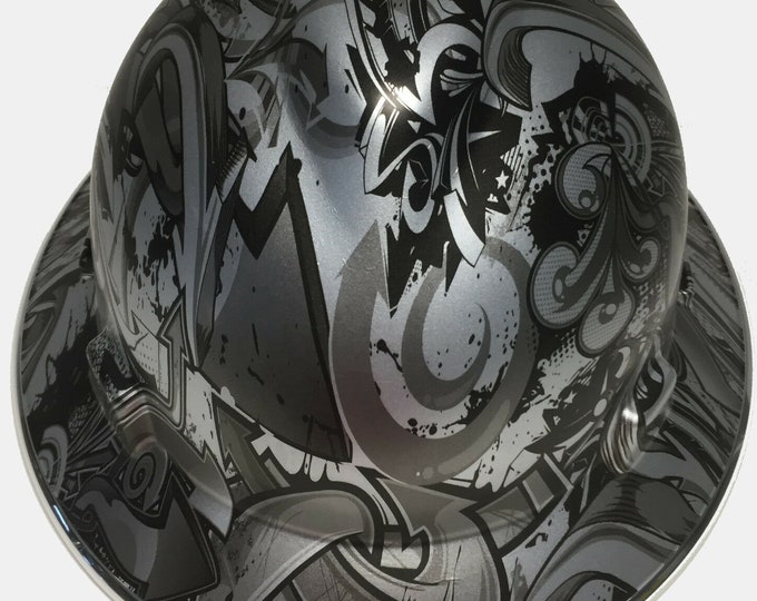 Custom Hard Hat MSA V-Gard Full Brim Silver Metallic Graffiti W/Chrome EdgeGard