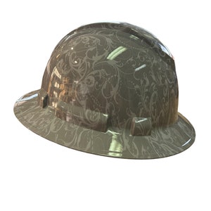 Hard Hat Ridgeline Full Brim Custom Hydro Dipped Light Gray White Lilies