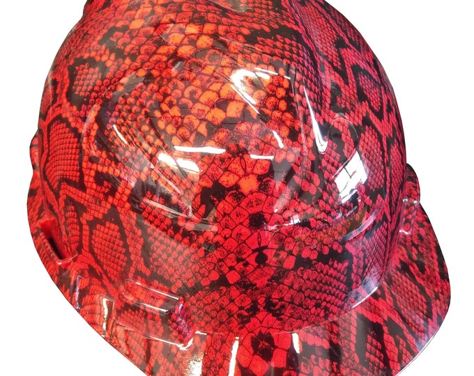 Hard Hat MSA V-Gard Cap Style Custom Red Snake Skin Hydro Dipped