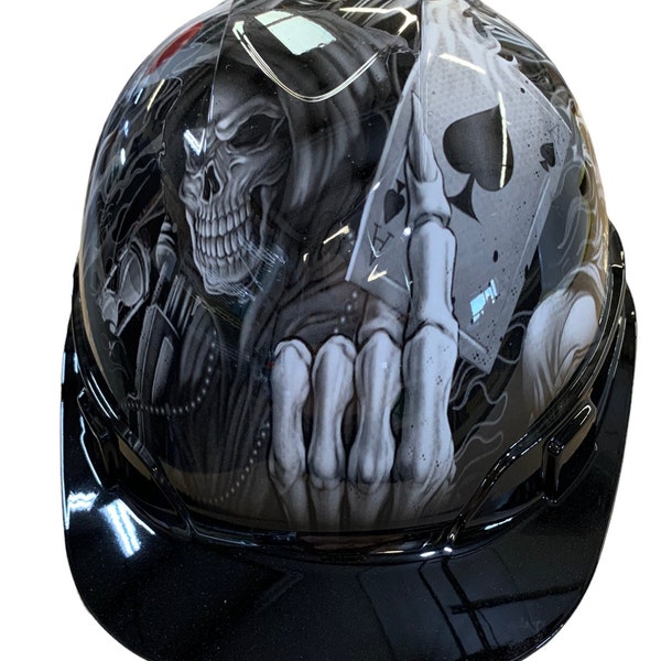 Casque de protection hydrophobe personnalisé Ridgeline style Ace Of Skulls blanc avec bord noir