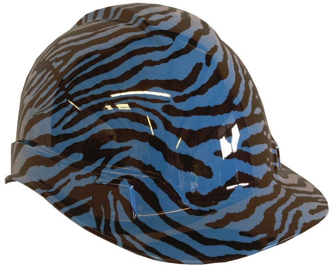Hard Hat Ridgeline Cap Style Custom Light Blue Zebra Print