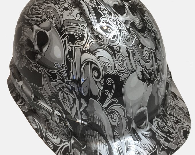 Custom Hard Hat Pearl White Filigree Skulls Cap Style Ridgeline
