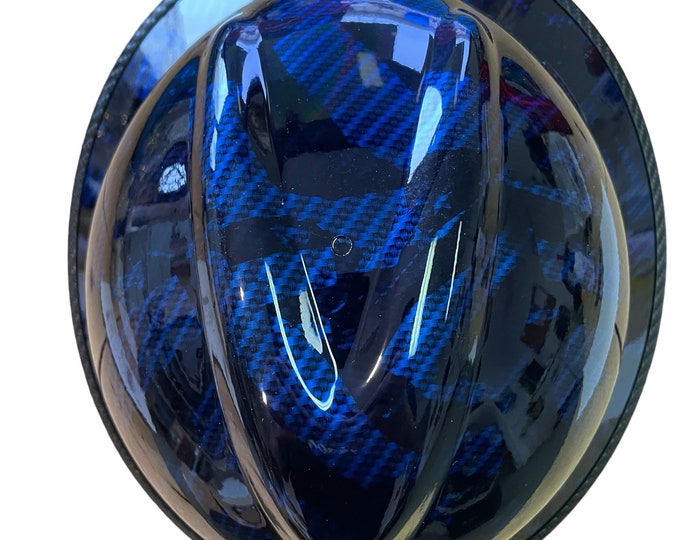 Custom HardHat HydroDipped Kandy Blue Carbon Fiber AmericanFlags MSA V-Gard Full Brim with edgegard