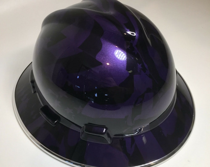 Custom Hard Hat Plum Crazy Purple Midnight American Flags W/ Chrome EdgeGard