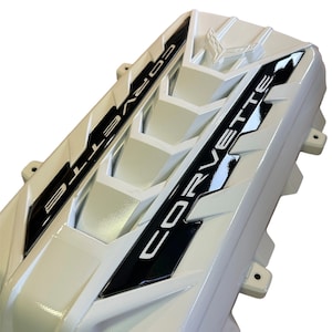 Custom Hydro Dipped 2020+ Corvette Engine Cover  White / White letters on black