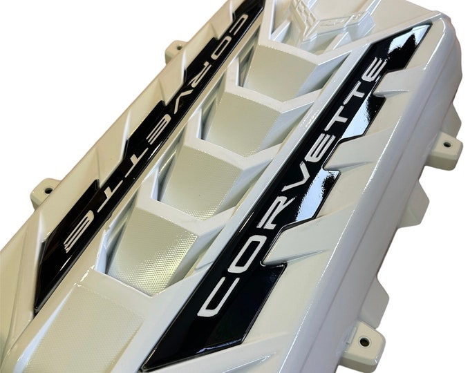 Custom Hydro Dipped 2020+ Corvette Engine Cover  White / White letters on black