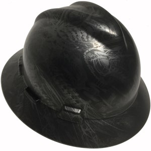 Custom Hard Hat Metallic Graphite Bio Mechanical MSA V-Gard Full Brim