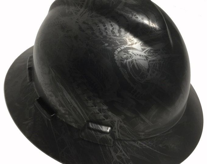 Custom Hard Hat Metallic Graphite Bio Mechanical MSA V-Gard Full Brim