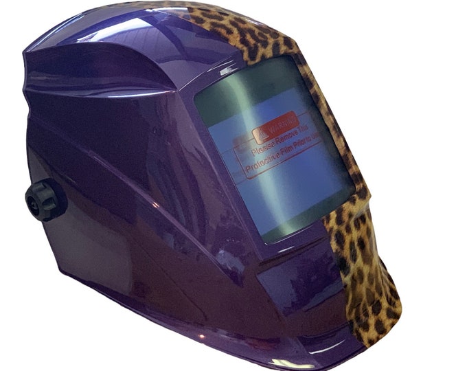 Custom Hydro Dipped Welding Mask WHAM30 Series Auto Dark Half Cheetah Print Half Purple