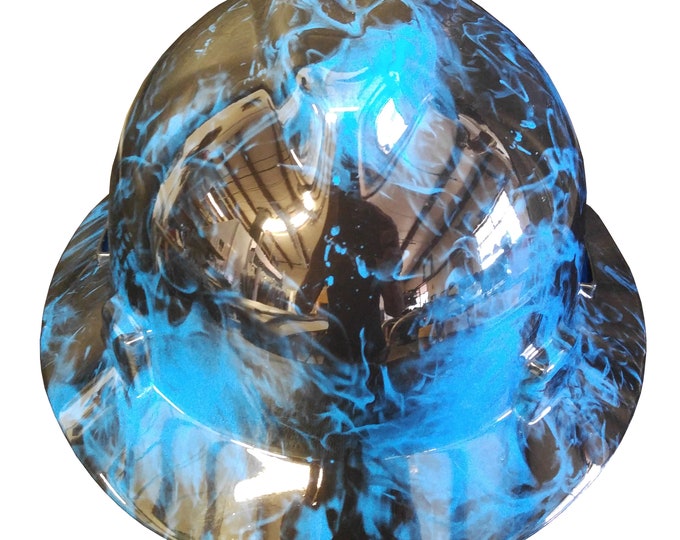 Hard Hat MSA Full Brim Custom Hydro Dipped Blue Flaming Skulls