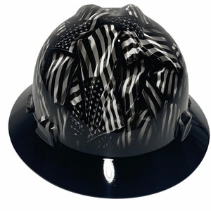 Custom Hard Hat Hydro Dipped Negative Flags with Black Brim MSA V-Gard Full Brim