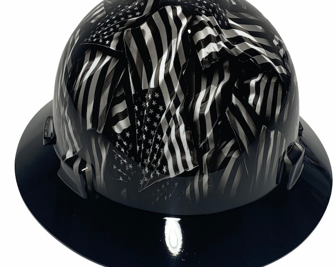 Custom Hard Hat Hydro Dipped Negative Flags with Black Brim MSA V-Gard Full Brim