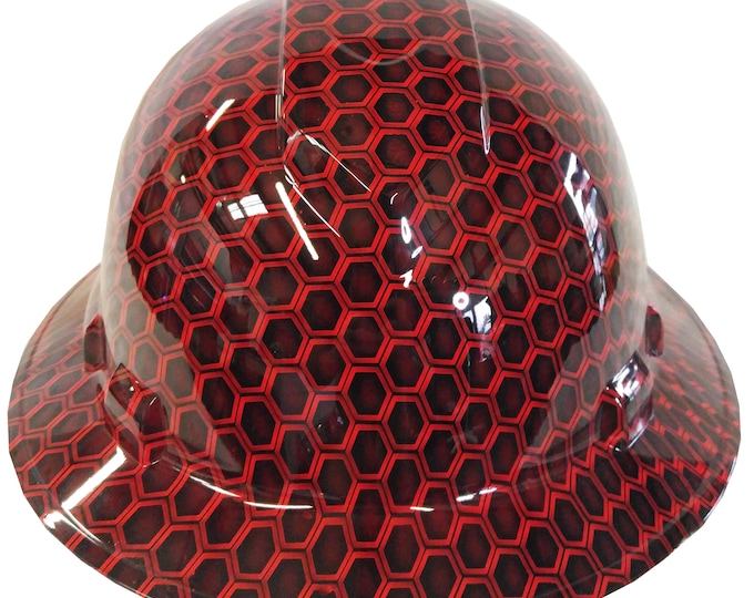 Hard Hat Ridgeline Full Brim Custom Hydro Dipped Red Honeycomb Hex