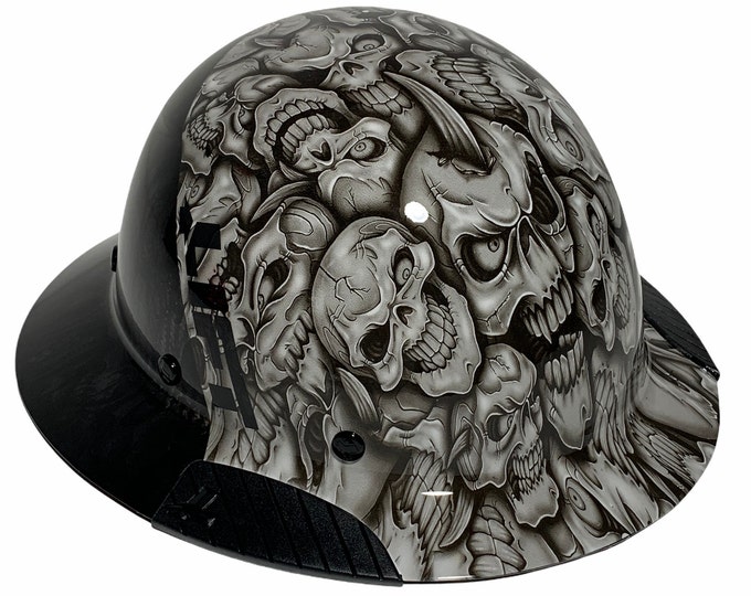 Custom Hydro Dipped Black and White Insanity Skulls Lift DAX Fifty 50 Carbon Fiber HDF50C-19WC  Full Brim HardHat