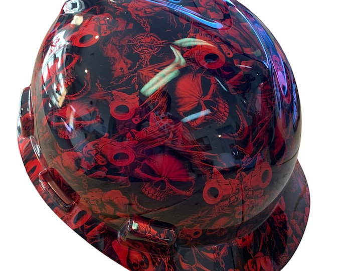 Custom Hard Hat Kandy Red gangsta Hydro Dipped MSA V-Gard Cap Style