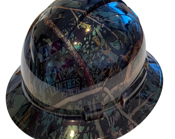 Custom Hard Hat Tarnished Blue Chrome Muddy Girl Full Brim Ridgeline
