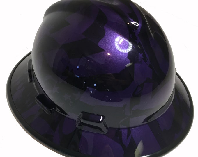 Custom Hard Hat Plum Crazy Purple Midnight American Flags W/ Black EdgeGard