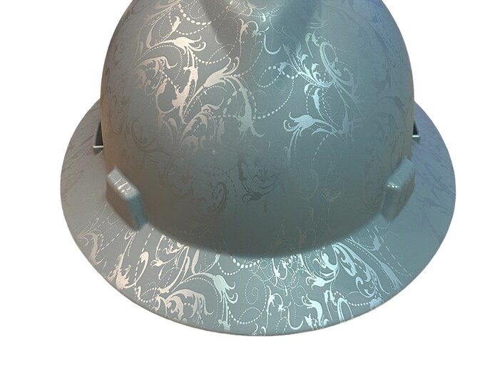 Custom Light Gray Lilies Hard Hat MSA V-Gard Full Brim