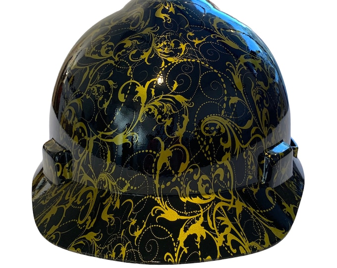 Hard Hat MSA V-Gard Cap Style Custom Hydro Dipped Kandy Gold Lilies