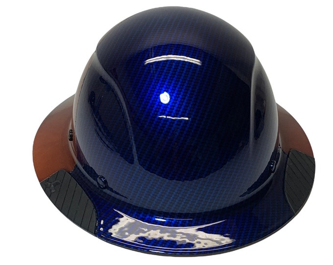 Custom Hydro Dip  DAX Fiber Resin Full Brim Hardhat Half carbon fiber dipped kandy blue