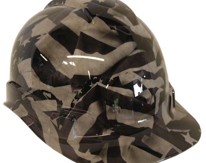 Custom Hydro Dipped Hard Hat Light Gray Midnight American Flags Ridgeline Cap Style