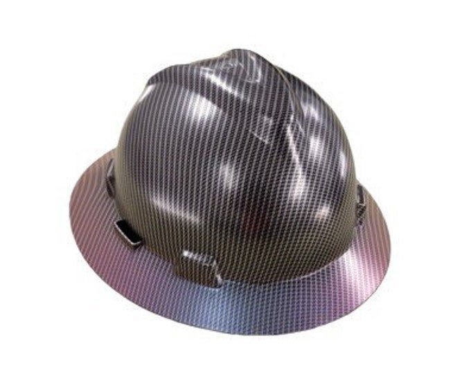 Custom Blue Purple Chameleon Brim Carbon Fiber Hard Hat MSA V-Gard Full Brim