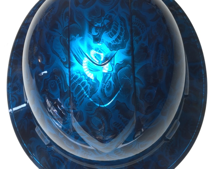 Custom Hydro Dipped Hard Hat Kandy Blue Negative Insanity Skulls Full Brim Ridgeline