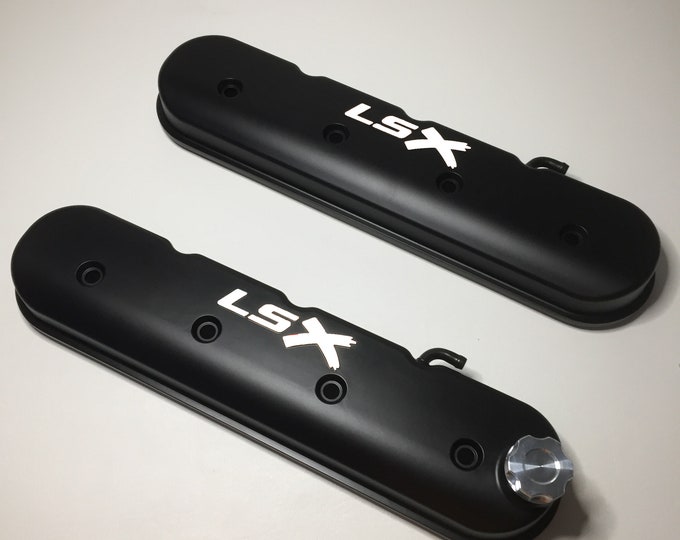 Custom LSX Valve Covers 241-407 Black With White LSX