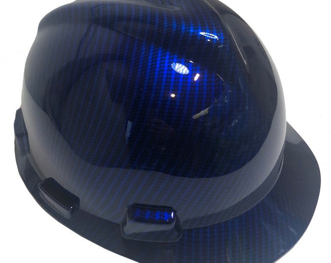Custom Hard Hat Blue Kandy Carbon Fiber Hydro Dipped MSA V-Gard Cap Style