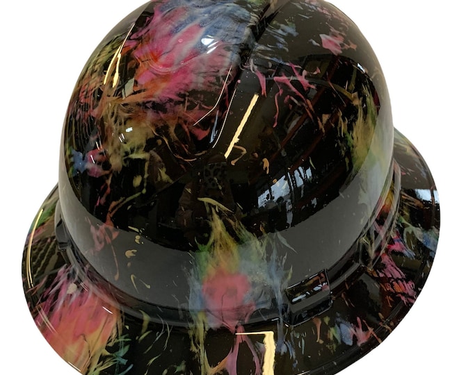 Custom Hydro Dipped Hard Hat Tye Dye Flaming Skulls Full Brim Ridgeline
