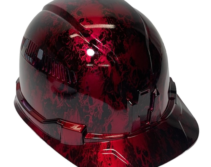 Custom Kandy Red Flaming Skulls Hydro Dipped Klein Tools Hard Hat Cap Style Vented