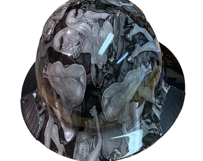 Custom Hydro Dipped Black and White No Evil Naughty Boy Lift DAX Fifty 50 Carbon Fiber HDF50C-19WC Full Brim HardHat