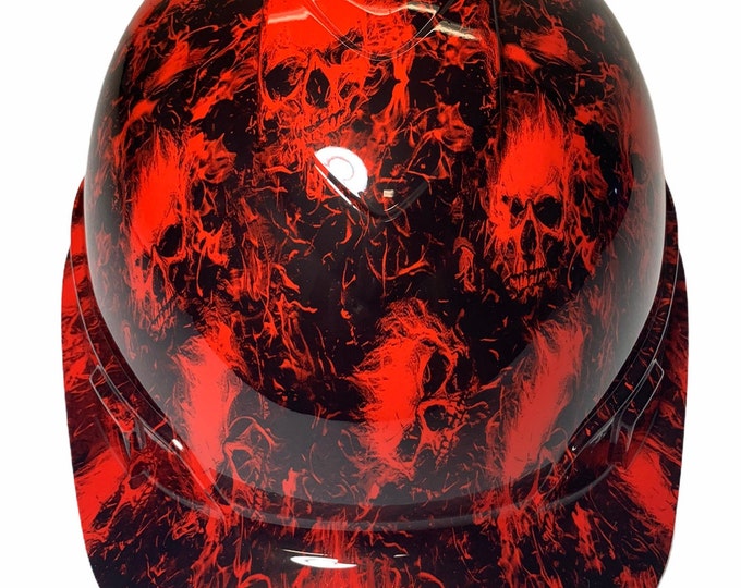 Hard Hat Ridgeline Cap Style Custom Red Small Flaming Skulls