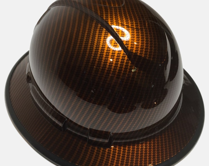 Custom Hydro Dipped Carbon Fiber Kandy Orange Translucent Hard Hat Ridgeline Full Brim W/ Black EdgeGard