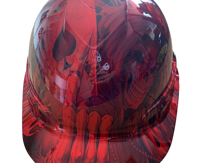 Custom Hydro Dipped Hard Hat Ridgeline Cap Style Kandy Red Ace of Skulls