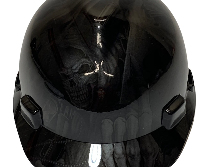 Custom Hard Hat Metallic Graphite Ace of Skulls MSA V-Gard Cap Style