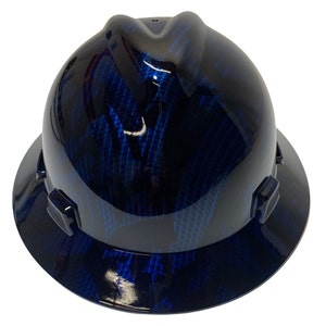 Custom Hard Hat Blue Kandy Carbon Fiber Flags Hydro Dipped Full Brim MSA