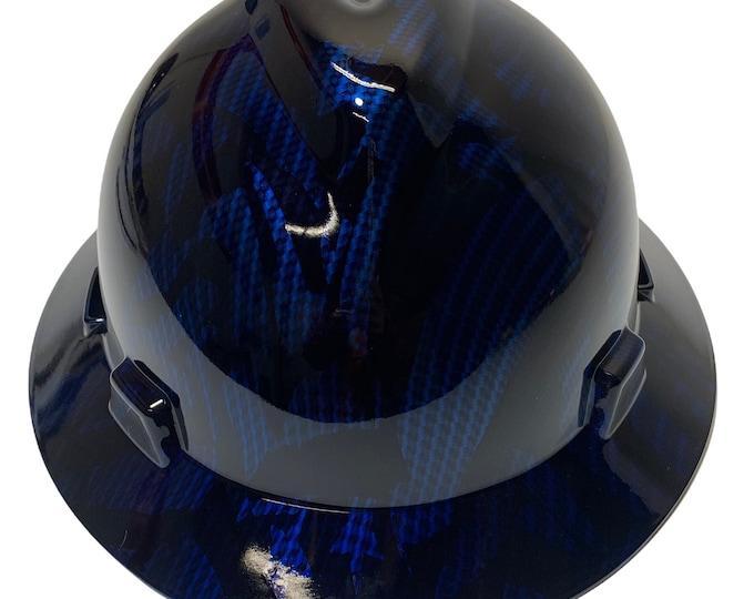 Custom Hard Hat Blue Kandy Carbon Fiber Flags Hydro Dipped Full Brim MSA