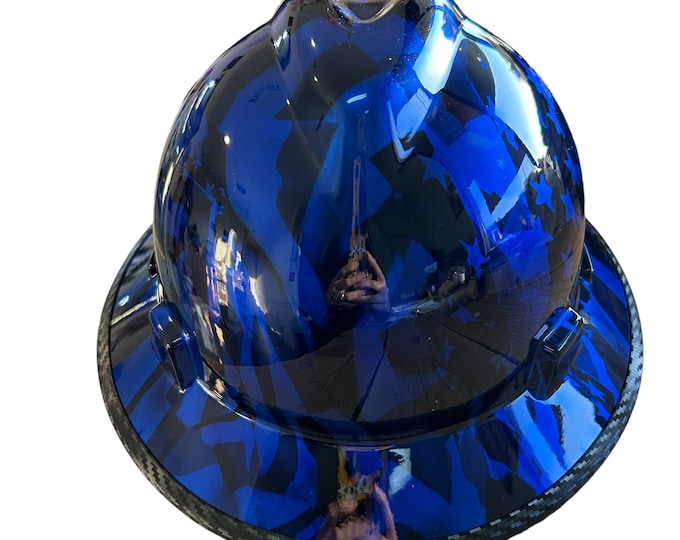 Custom Hard Hat Blue Kandy Midnight Flags w/edgegard MSA V-Gard Full Brim