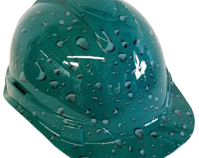 Custom Hard Hat Dark Green Rain Drops Ridgeline Cap Style