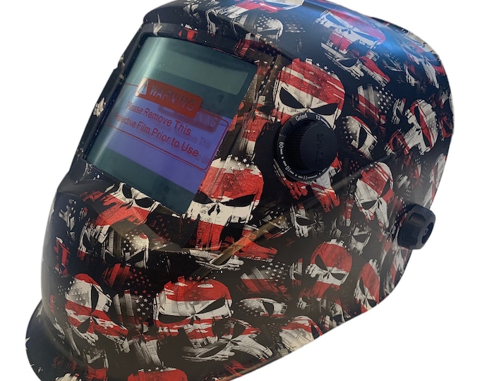 Welding Helmet AUTO DARK WHAM10 Series Hydro Dipped Custom Battle Worn skulls Stars and Strips American Flag