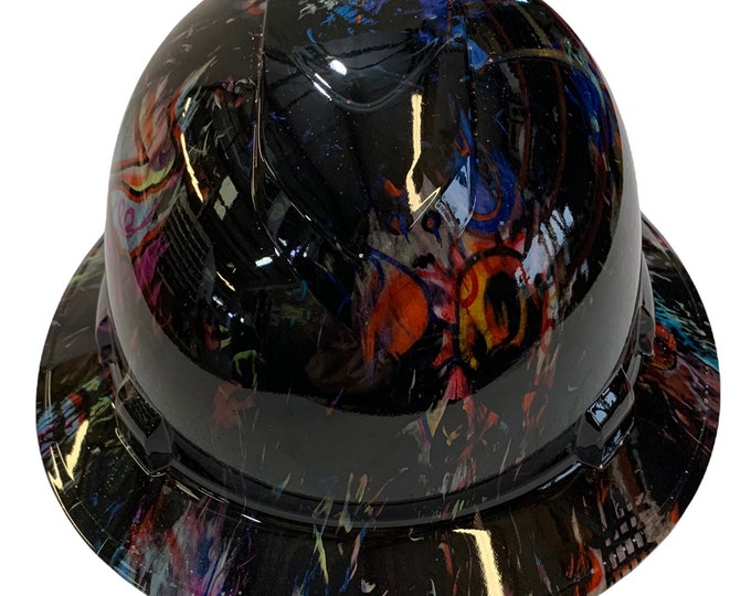 Custom Hydro Dipped Hard Hat Colored Graffiti Flaming Skulls Full Brim Ridgeline
