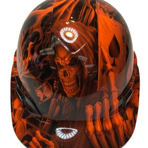 Custom Hydro Dipped Hard Hat Ridgeline Cap Style Orange Ace Of Skulls