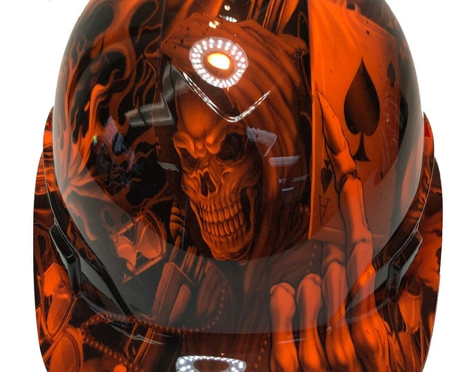 Custom Hydro Dipped Hard Hat Ridgeline Cap Style Orange Ace Of Skulls