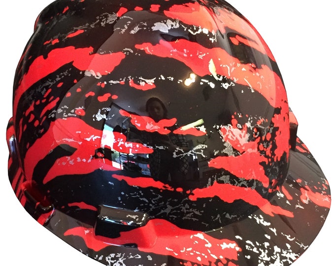 Hard Hat MSA V-Gard Cap Style Custom Red Marble Splash Hydro Dipped