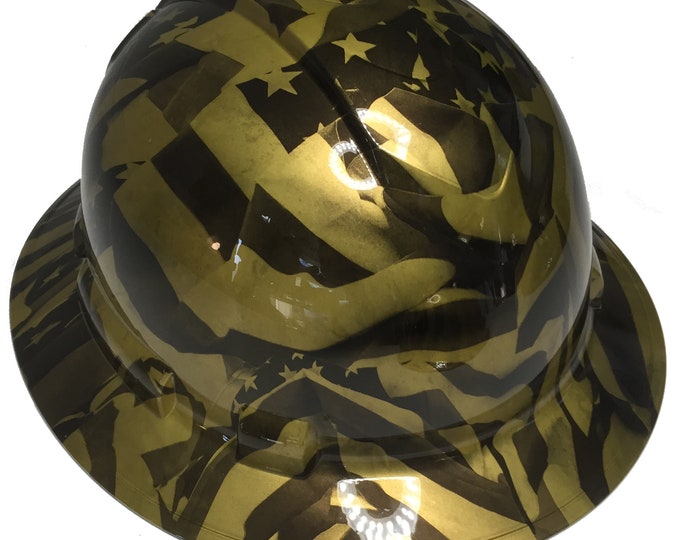 Custom Hard Hat Metallic Gold Midnight American Flags Full Brim Ridgeline