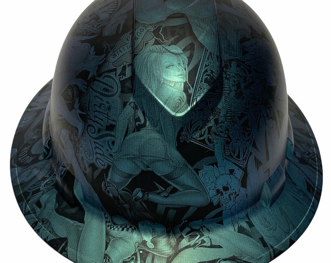 Custom Hydro Dipped Hard Hat Blue Green Chameleon Naughty Boy Full Brim Ridgeline