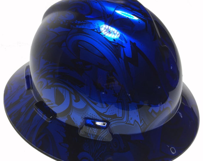 Custom Hard Hat Blue Kandy Graffiti MSA V-Gard Full Brim